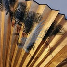 Vtg Oversized 51x30 Japanese Wall Fan Hand Painted Gold Leaf Crane Pine Wall Art