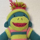 Sock Monkey Plush Dan Dee Collectors Choice Teal Pink Green Stripe Knit 2010