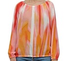 Calvin Klein Women Orange Pink White Blouse Top Size M Long Sleeve