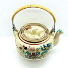 Antique Japanese Yellow Ware Ceramic Famille Rose Raised Enamel Teapot