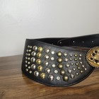 Vintage Women s Studded Belt Black With Silver   Brass Tone Beautiful Center 32 