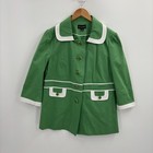 Dialogue Womens Medium Green Blazer Button Front Collared Lined White Trim