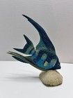 Mcm Hand Carved Hand Painted Long Fin Angel Fish Tropical Fish On Coral Base 11 