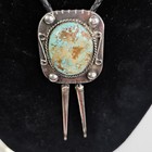 Navajo Turquoise Sterling Silver Bolo Tie Signed By Artist