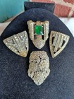 Vintage Art Deco Green Emerald Clear Rhinestone Dress Clip Pin Lot