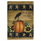 New Primitive Garden Flag Fall Pumpkin Crow Autumn Thyme 2 Sided Harvest 18 x12 