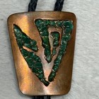Vintage Bolo Tie Black Copper Sterling Green Stone Inlay Western