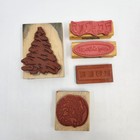 Set Of 5 Mixed Brands Christmas Wood Mounted Rubber Stamps Tree Santa Noel