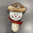 Vintage Stained Glass Snowman Cowboy Night Light Christmas Western