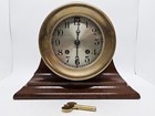 Antique 1934 Chelsea Brass Nautical Porthole Ship s Bell Clock W mahogany Stand