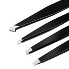 Tweezers Set 4-piece Professional Black Plucker Stainless Steel With Case