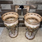 Pair Of Antique Victorian Art Glass Mantle Lusters W  Prisms Pink Color 