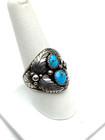 Vintage Sterling Turquoise Ring Shadowbox Size 10 Leaf Applique Navajo G g 