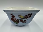 Vintage Miniature Chinese Bowl  Trinket Dish W  Goldfinch Bird   Red Flowers