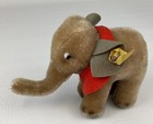 Vintage Steiff Jumbo Elephant 4  Mohair Germany Red Bib Button Yellow Ear Tag
