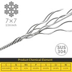 1 16  7x7 Aircraft Cable 800ft 304 Stainless Steel Wire Rope 368 Lbs Capacity