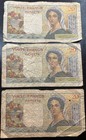 3 Vintage French Polynesia Tahiti 20 Francs Papeete Banknotes Circulated