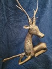  Large Solid Brass Deer Laying Down Ornate Detail 12   x 13    Vintage Reindeer