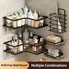 Corner Adhesive Shower Caddy Rustproof Bathroom Organizer With Soap Holder-black