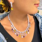 Multicolor Cz Long Drop Weddings Necklace And Earrings Silver Plated Jewelry Set
