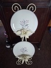 Vtg Wrought Iron Double Plate Wall Rack Plate Holder Display 29    Floral Bows