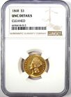 1868 Three Dollar Indian Gold Coin  3 - Ngc Uncirculated Detail  unc Ms  - Rare