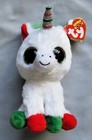 Candy Cane 6  Christmas White Unicorn  Ty Beanie Boos - New   Mint