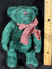 New Boyds Bear Plushed Stuffed Animal 8  Green Gingham Neck Bow Plush Bear