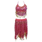 New Gold Tribal Sequins Mermaid Scale Belly Dance Costume Hip Scarf Shawl Set 