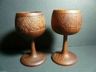 Pair Of Vintage Mid Century Hand Carved Teakwood Wine Goblets