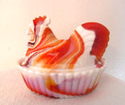 Vintage Original Westmoreland Glass Red And White Slag 5   chicken On A Nest 