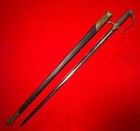 Antique Austrian Naval Sword With Engraved Blade And Leather Scabbard