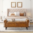 Storage Ottoman Bench  Leather Benches End Of Bed Bench With Solid Wood Legs    