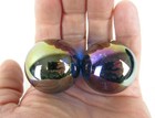 2 Boulders 35mm Blue Luster Iridescent Clear Metallic Marbles Glass Large Huge