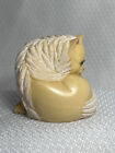 Katabori Netsuke Carved Cat Toggle Sagemono Stopper Long Hair Mane Animal