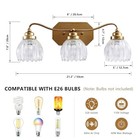 3 Light Gold Vintage Vanity Lights  Antique Brass Finish Clear Tulip Crystal Sha