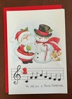 Vtg Ruth J Morehead Christmas Card Cute  Santa And Snowman Unused W Envelope