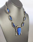 Vtg Taxco Mexico Sterling Silver Cobalt Blue Carved Mask Necklace   Earrings Set