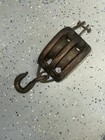 Antique Wood   Iron Double Sheave Pulley Block With Hook Maritime Nautical