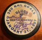 Bernie Federko Signed 300th Goal Puck-b  Federko Night St  Louis Blues 1-31-87