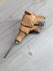 Vintage Carved Mechanical Wood Bottle Pour Spout Stopper Terrier Dog Moving Jaw
