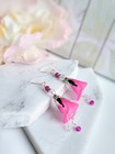 Pink Flower Dangle Earrings  Floral Jewelry  Artisan Handmade