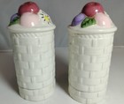 Ceramic Salt   Pepper Shaker Set - Tall Baskets Of Flowers  