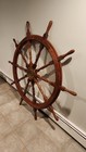 Large Wooden Ship Wheel Nautical Maritime Wall Decor Wood   Brass Center Hub