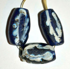 Antique Venetian Blue Feather Oval Semi Tabular Italian Beads  African Trade