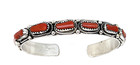 Navajo Mediterranean Coral Stacker Cuff Bracelet Sterling Silver Native American