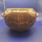 Vintage Usa Pottery Brown Stoneware Bean Pot     Geometric Diamond Motif       