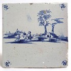 Set 4 Antique Dutch Delft Blue   White Pottery Square Tiles 19th Century