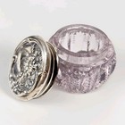 Antique Art Nouveau Vanity Powder Jar Sterling Silver Repouss   Lavender Glass