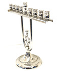Vntg Shiny Silver Jewish Star Of David Hanukkah Menorah Judaica Judaism Israel
